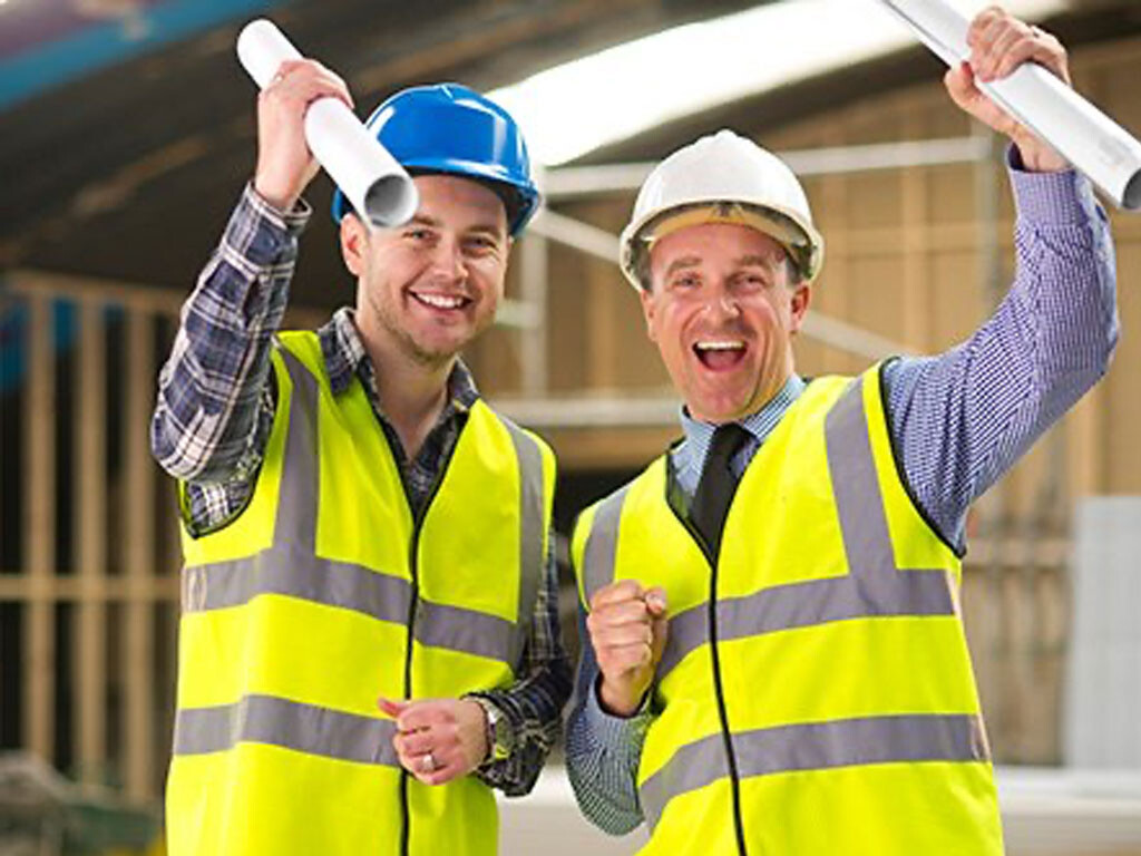 Happy construction men